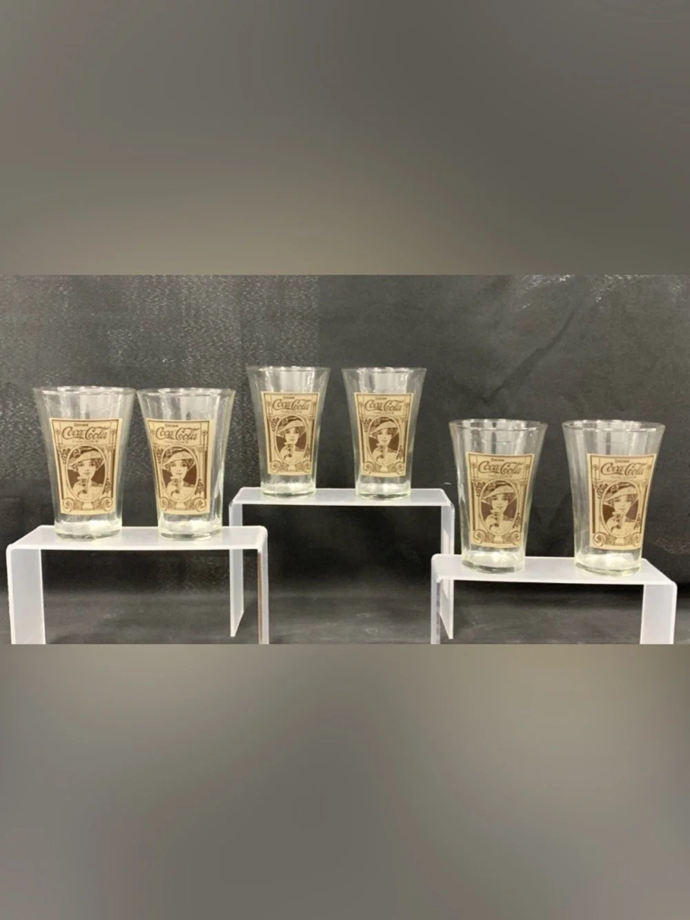 Coca Cola Set Of 6 Vintage Logo Flair Glass Cups Iconic Design Collectible